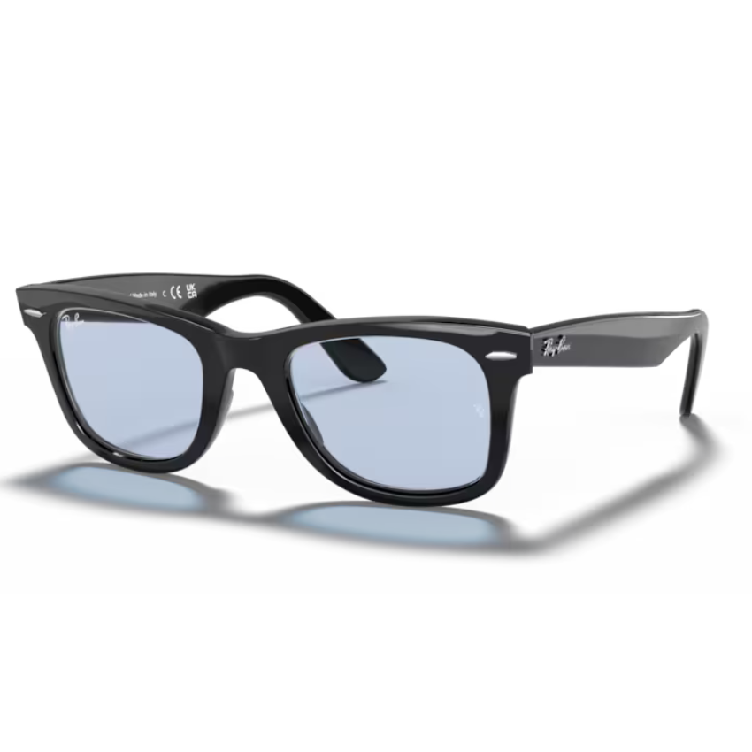 Occhiale da sole Ray-Ban RB2140F 901/64 Wayfarer nero con lenti blu
