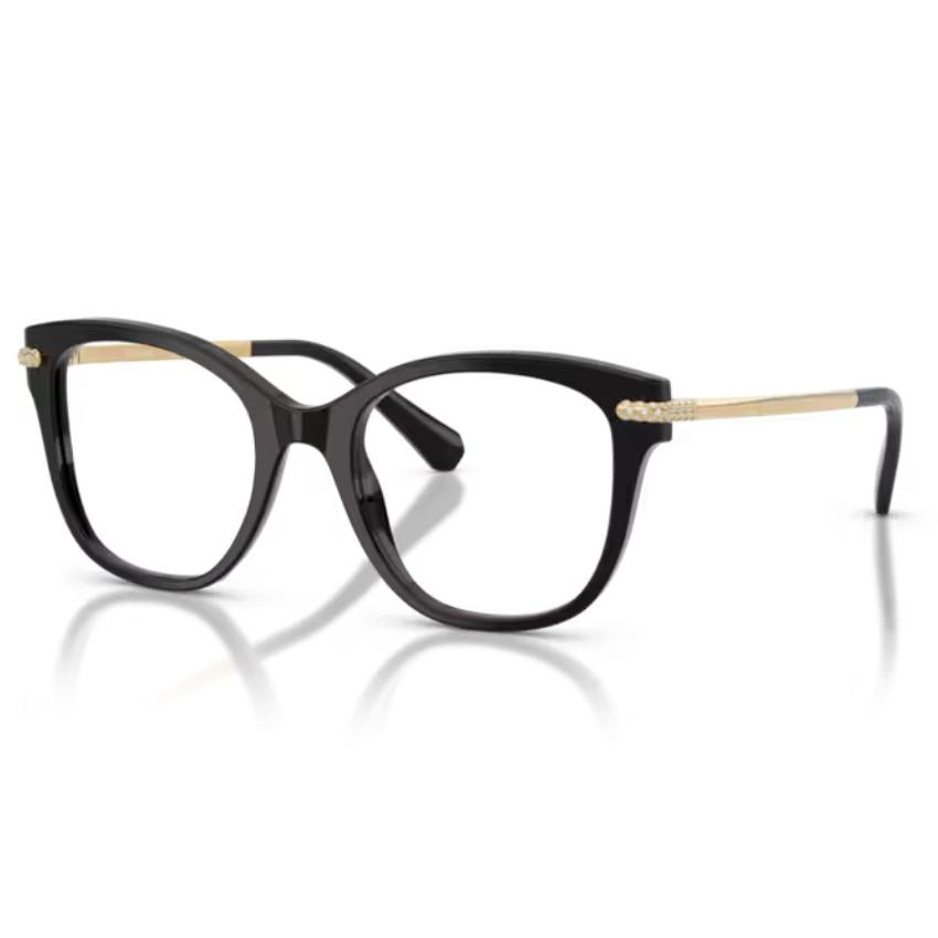 Swarovski SK2044 1001 nero occhiali da vista donna forma squadrata acetato cristalli Swarovski pavé aste dorate ponte alto