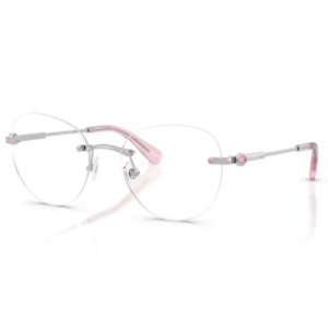 Swarovski SK1021 4001 argento occhiali da vista donna rimless metallo cristalli ottagonali transparent aste acetato havana science of facets