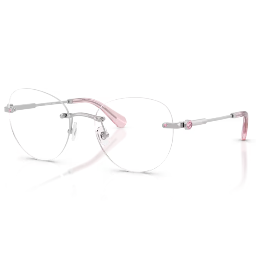Swarovski SK1021 4001 argento occhiali da vista donna rimless metallo cristalli ottagonali transparent aste acetato havana science of facets