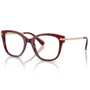 Swarovski SK2044 1073 montatura acetato bordeaux trasparente forma squadrata geometrica ponte alto aste metalliche occhiali vista donna