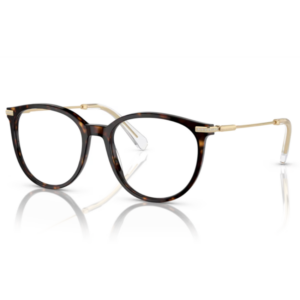 Swarovski SK2009 1002 montatura acetato tartarugato havana scuro forma rotonda geometrica cristalli aste gioiello occhiali vista donna