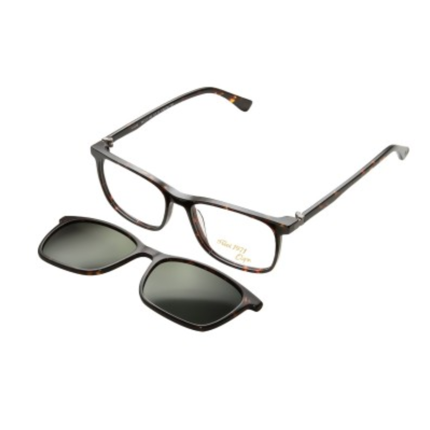 Occhiali da vista Clark K1406 C2 con montatura tartarugata e clip‑on solare magnetico per doppia funzione vista/sole