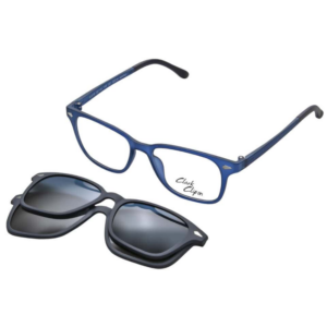 Occhiali da vista Clark K1518 C2 con montatura blu e clip‑on solare incluso per doppia funzionalità giorno/sole