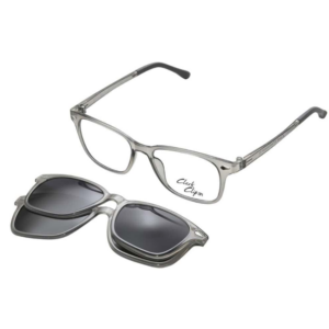 Occhiali da vista Clark K1518 C3 con montatura gris trasparente e clip‑on solare per doppia funzionalità vista/sole