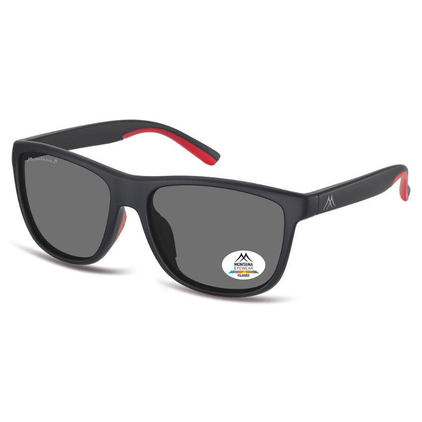 Occhiali da sole Montana MP199 unisex nero rosso polarizzati rettangolari con lenti fumo e montatura full rim