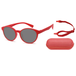 Occhiali da sole bambini Sunoptic Montana SK11A rosso opaco tondi con lenti fumo, cordino e astuccio