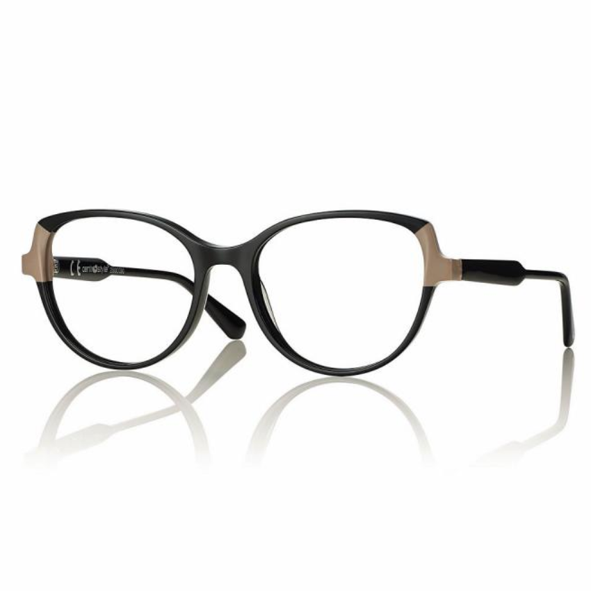 Occhiali da vista Centrostyle F069253365000 montatura rotonda acetato nero con dettagli beige