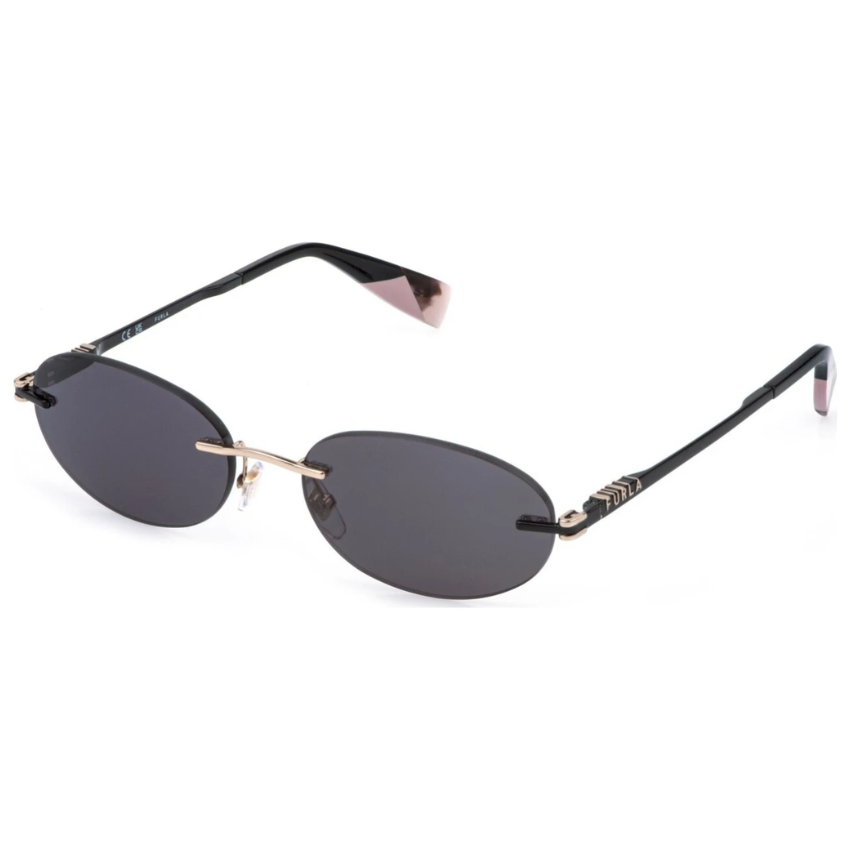 Occhiali da sole Furla SFUB29 0300 rimless ovali con ponte dorato e aste nere