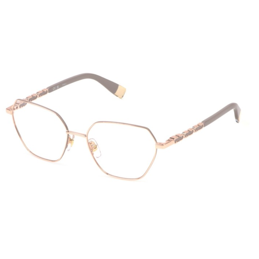 Occhiali da vista Furla VFU834 02AM montatura geometrica oro rosato in metallo con aste decorate