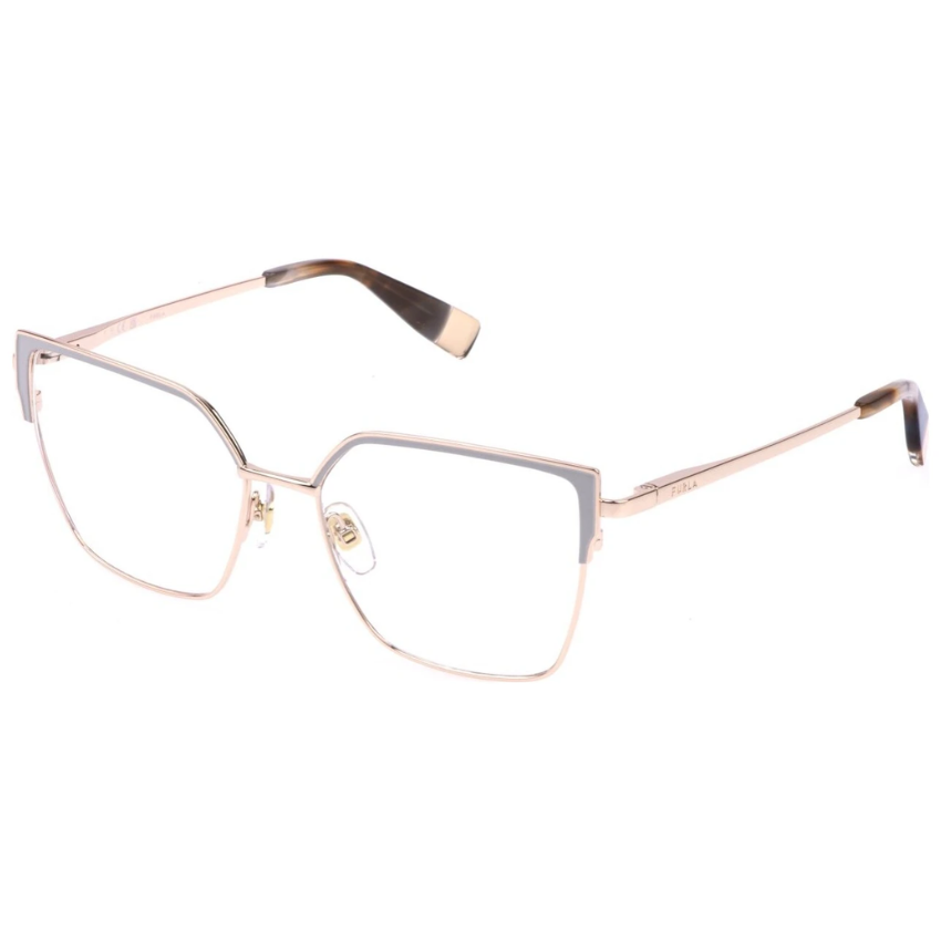 Occhiali da vista Furla VFU996 08MZ in metallo oro rosato forma geometrica con terminali tartarugati