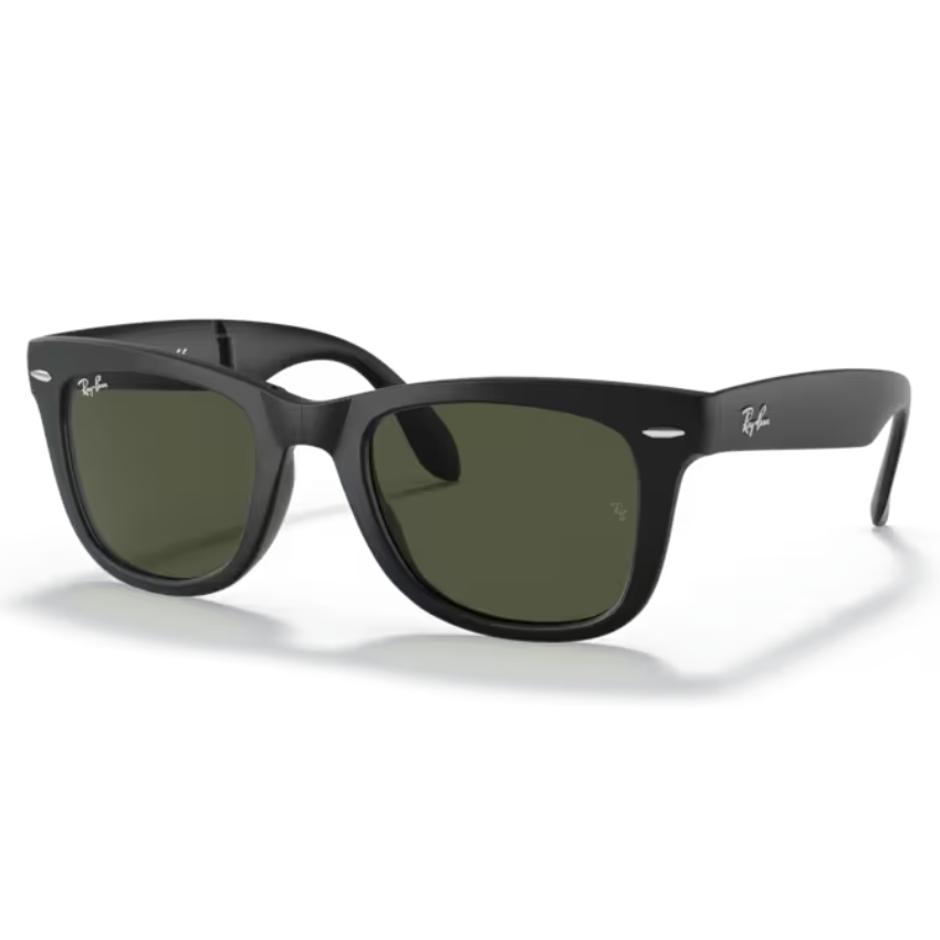 Ray-Ban RB4105 Wayfarer Folding nero opaco 601S lenti G-15 verde pieghevole unisex