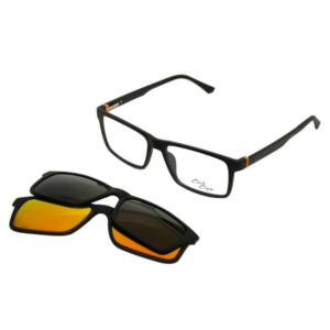 Occhiali Clark Clip On K1189 neri rettangolari con clip solare magnetico e dettagli arancio