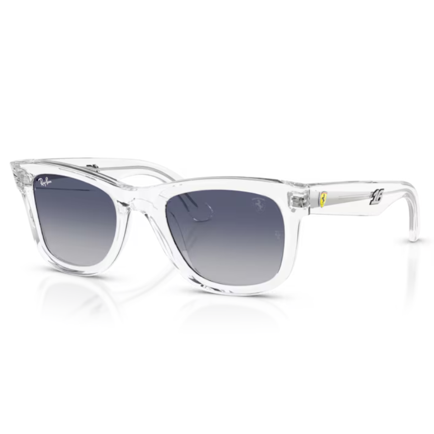 Occhiali Ray-Ban RBR0502SM F7064L Leclerc unisex trasparenti con lenti grigio blu sfumate e dettagli Ferrari