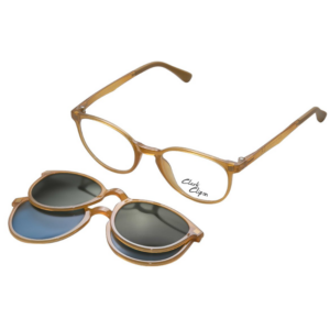 Occhiali Clark K 1009 miele con clip solare magnetico e montatura rotonda trasparente