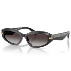 Occhiali Michael Kors Wilmington neri con lenti grigio sfumate e logo MK dorato