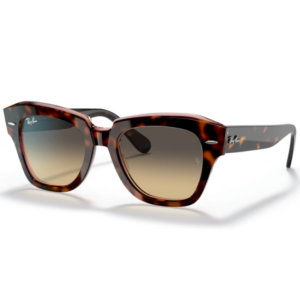 Occhiali da sole Ray-Ban State Street RB2186 Havana tartarugato con lenti marroni sfumate, frontale squadrato e logo sulle aste