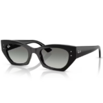 Occhiali Ray-Ban Zena nero con forma cat-eye geometrica e lenti grigio sfumate