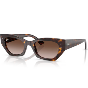 Occhiali Ray-Ban Zena havana con forma cat-eye geometrica e lenti marroni sfumate