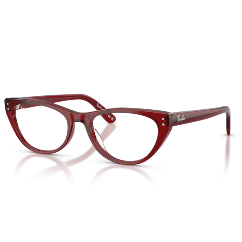 Occhiali Ray-Ban RX5449D bordeaux trasparente con forma cat-eye e aste lucide