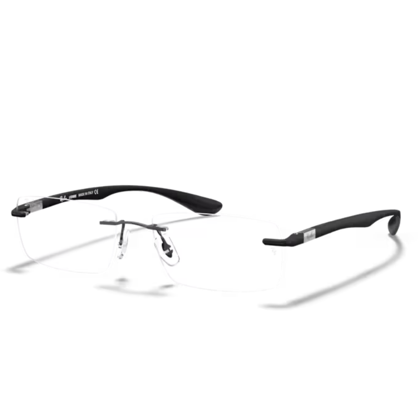Occhiali da vista Ray-Ban RX8724 1128 con montatura a giorno in titanio gunmetal opaco, lenti rettangolari trasparenti e aste nere