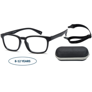 Sunoptic K9C nero bambini con montatura rettangolare flessibile, cinturino e astuccio