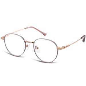 Sunoptic MK49C oro rosé con montatura rotonda in metallo, profilo lilla e lenti trasparenti
