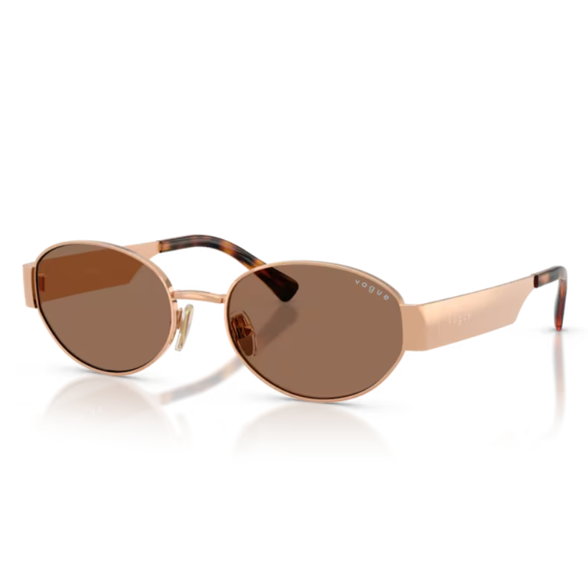 Occhiali da sole Vogue VO4362S 515273 Oro Rosé con montatura ovale metallica, lenti marroni e aste con terminali tartarugati