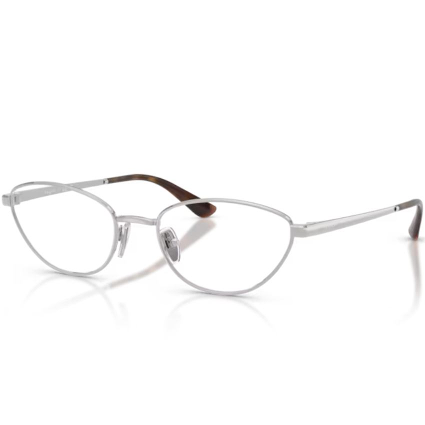 Occhiali da vista Vogue VO4355 323 Argento in metallo con forma a farfalla e terminali marroni