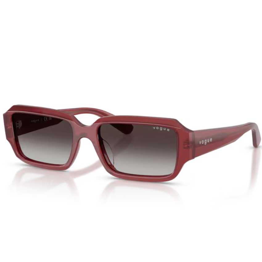 Occhiali da sole Vogue VO5693SU 32818G Opal Magenta rettangolari con montatura traslucida e lenti grigie sfumate