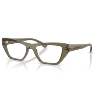 Occhiali da vista Vogue VO5701U 3289 Verde Oliva Trasparente con montatura cat-eye geometrica, frontale marcato e aste coordinate