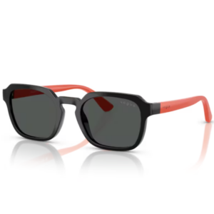 Occhiali da sole Vogue Junior VJ2025 W44/87 Nero con montatura squadrata, lenti grigio scuro e aste color corallo