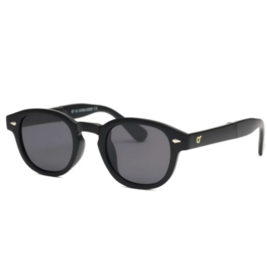 Occhiali da sole OS Sunglasses Berlino OS107-C12 neri con lenti grigio scuro, frontale arrotondato e logo dorato sull'asta