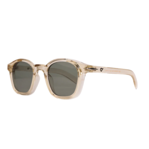Occhiali da sole OS Sunglasses Capri OS2030-C06 con montatura champagne trasparente, lenti grigio verdi e cerniere metalliche dorate
