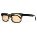 Occhiali da sole OS Sunglasses Dakota OS2057-C04 con montatura geometrica verde scuro, lenti pesca ambrato e logo metallico sulle aste