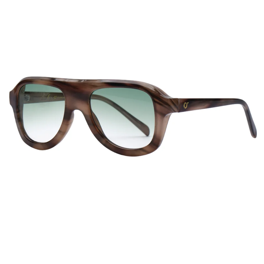 Occhiali da sole OS Sunglasses Formentera OS3007-C01 con montatura marrone marmorizzata, lenti verdi sfumate e logo OS dorato sulle aste